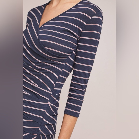 NEW Anthropologie Sundry Fabian Faux Wrap Striped Shirt Dress Women’s 1/S Navy - Picture 10 of 11